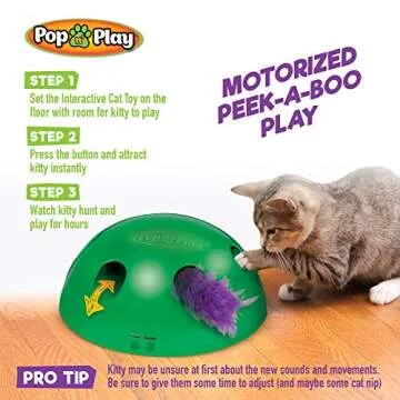 Allstar Innovations Pop N’ Play Interactive Motion Cat Toy, Includes: Electronic Smart Random Moving Feather & Mouse Teaser, Mouse Squeak Sound Optional & Auto Shut Off. Best Cat Toy Ever!