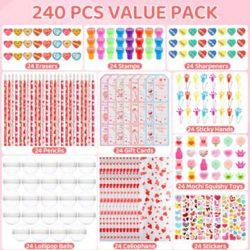 LiYiQ 24Pack Valentines Day Gifts for Kids, Giant Lollipop with Gift Cards for Kids, Pencils Stickers Erasers Stampers Sharpener for Classroom School Exchange Party Favors Gift for Boys Girls