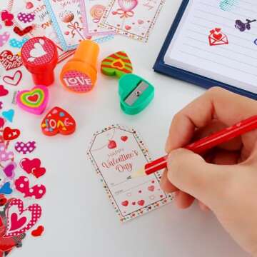 LiYiQ 24Pack Valentines Day Gifts for Kids, Giant Lollipop with Gift Cards for Kids, Pencils Stickers Erasers Stampers Sharpener for Classroom School Exchange Party Favors Gift for Boys Girls