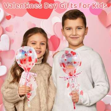 LiYiQ 24Pack Valentines Day Gifts for Kids, Giant Lollipop with Gift Cards for Kids, Pencils Stickers Erasers Stampers Sharpener for Classroom School Exchange Party Favors Gift for Boys Girls