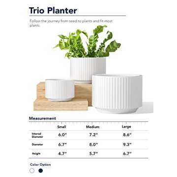 LE TAUCI Plant Pots, Large Planter Ceramic, 9.3+8+6.7 inch Pots for Plants with Drainage Holes, Garden Planters Outdoor, Indoor House Plants, Cylinder Modern Planter for Home, Set of 3, White