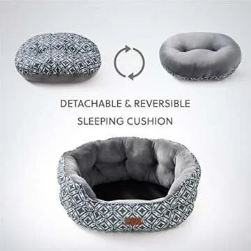 Bedsure Small Dog Bed for Small Dogs, Indoor Cats, Round Super Soft Plush Flannel Washable Puppy Beds, Slip-Resistant Oxford Bottom, Coin Print Grey