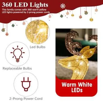 Shintenchi 3-Piece LED Lighted Christmas Deer Outdoor Yard Decorations, 3D Super Large Christmas Rei...