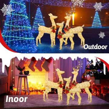 Shintenchi 3-Piece LED Lighted Christmas Deer Outdoor Yard Decorations, 3D Super Large Christmas Reindeer Decor, Outdoor Lighted Holiday Deer with 360 LED Displays for Front Yards Garden Lawn Patio