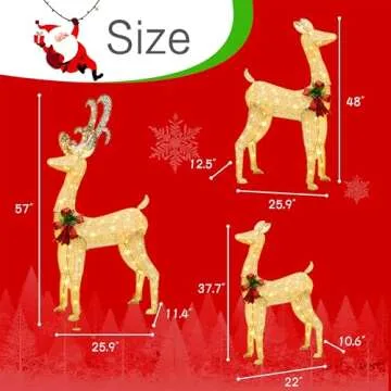 Shintenchi 3-Piece LED Lighted Christmas Deer Outdoor Yard Decorations, 3D Super Large Christmas Reindeer Decor, Outdoor Lighted Holiday Deer with 360 LED Displays for Front Yards Garden Lawn Patio