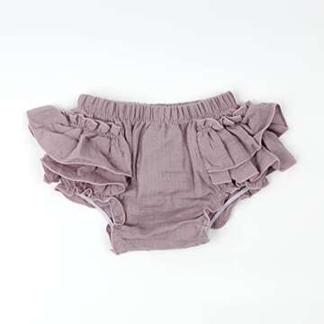 HOOLCHEAN Baby Girls Cotton Gauze Ruffle Bloomer Shorts with Bowknot Headband (Grey purple, S: 0-6 Months)