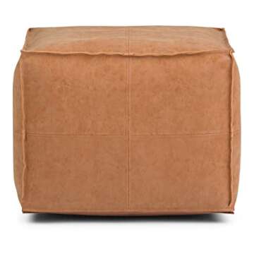 SIMPLIHOME Brody Square Pouf, Footstool, Upholstered in Distressed Brown Faux Leather, for the Living Room, Bedroom and Kids Room, Transitional, Modern