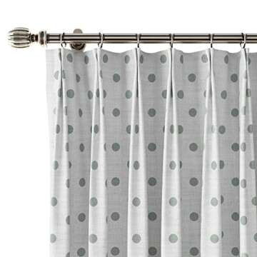 TWOPAGES Stefana Silber x Extra Long Linen Drape, Pinch Pleat Curtain, Polka Dot Blue Aqua Print Linen Curtain for Living Room Bedroom Light Filtering Curtain, 50" W x 102 L Inch, 1 Panel