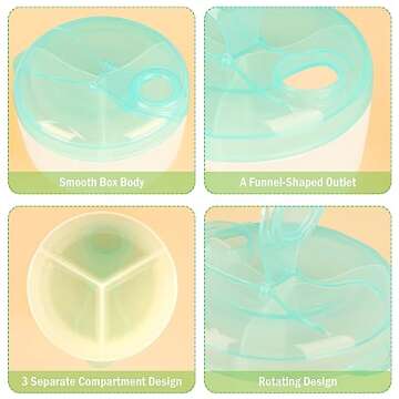 Accmor Baby Formula Dispenser On The Go, Formula Container to Go, Non-Spill Rotating Three-Compartment Formula Dispenser and Snack Storage Container for Infant Toddler Traveling
