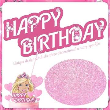 VeSidyHelo Girl Cake Topper Set, Glitter Happy Birthday Toppers Heart Party Supplies Favor Decoratio...