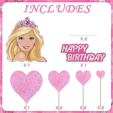 VeSidyHelo Girl Cake Topper Set, Glitter Happy Birthday Toppers Heart Party Supplies Favor Decorations Pink