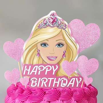 VeSidyHelo Girl Cake Topper Set, Glitter Happy Birthday Toppers Heart Party Supplies Favor Decorations Pink