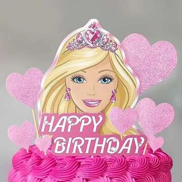 VeSidyHelo Girl Cake Topper Set, Glitter Happy Birthday Toppers Heart Party Supplies Favor Decorations Pink