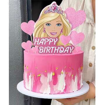 VeSidyHelo Girl Cake Topper Set, Glitter Happy Birthday Toppers Heart Party Supplies Favor Decorations Pink