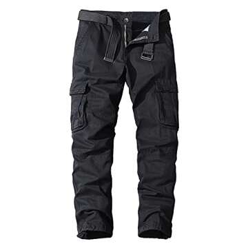 Men's Multi Pockets Slim Cargo Pants Hiking Combat Work Trousers Outdoor Casual Straight Fit Army Sw...