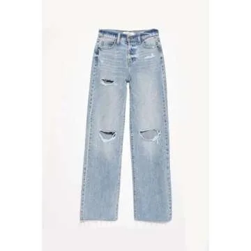 Allimy Womens High Waisted Wide Leg Ripped Jeans Light Wash Trendy Stretch Straight Ankle Capri Denim Blue Size 6