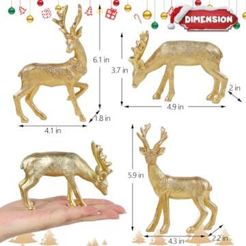 Lulu Home 3 PCS Christmas Tabletop Decorations, Resin Golden Reindeer Family Figurines with Diverse ...