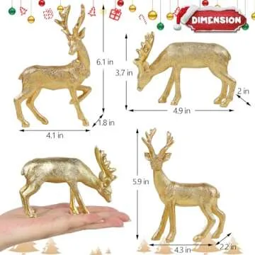 Lulu Home 3 PCS Christmas Tabletop Decorations, Resin Golden Reindeer Family Figurines with Diverse ...