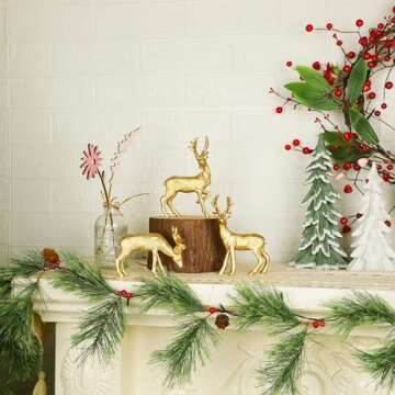 Lulu Home 3 PCS Christmas Tabletop Decorations, Resin Golden Reindeer Family Figurines with Diverse Postures, Xmas Holiday Winter Centerpieces Ornaments for Mantel Shelf Sill Home Office Decor