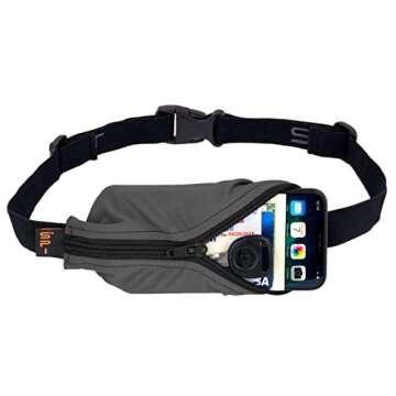 SPIbelt Large Pocket Running Belt for Women Men, Phone Holder for Running, Running Fanny Pack, Holder for Phone, Running Waist Pack, Expandable, Adjustable. Anthracite with Black Zipper