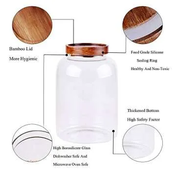 Large Glass Food Canisters, 66 FL OZ(1950ml) Kitchen Serving Stoarge Container with Airtight Acacia Lids, Cereal Dispenser Jars for Spaghetti Pasta, Powder, Spice, Tea, Coffee(7.6inch high)