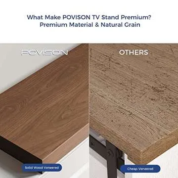 POVISON Modern Extendable White TV Stand, Solid Wood Media Console for Up to 100 Inch TV with 3 Drawers, Partial Assembly, Walnut Veneer