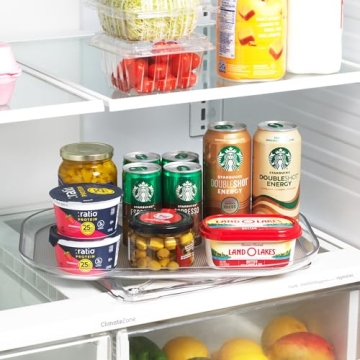Oizeir Refrigerator Lazy Susan - Clear Rectangular Fridge Organizer for Efficient Storage