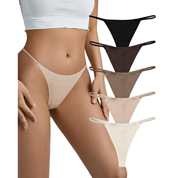 SHARICCA Women Seamless G-String Thongs Sexy Low Rise Panties No Show Underwear 5 Pack, S, 5P01