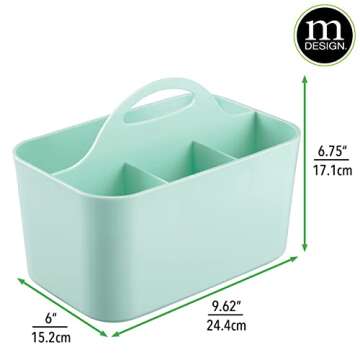 mDesign Small Plastic Nursery Storage Caddy Tote - Divided Bin with Handle for Baby/Kids - Hold Bottles, Spoons, Bibs, Pacifiers, Diapers, Wipes, Baby Lotion - Lumiere Collection - Mint Green