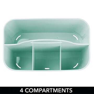 mDesign Small Plastic Nursery Storage Caddy Tote - Divided Bin with Handle for Baby/Kids - Hold Bottles, Spoons, Bibs, Pacifiers, Diapers, Wipes, Baby Lotion - Lumiere Collection - Mint Green