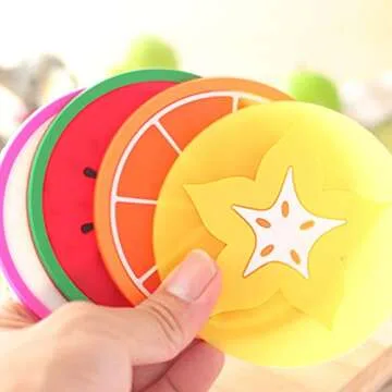 JASSINS 7 Pcs Fruit Coasters - Fun & Functional Silicone Mats