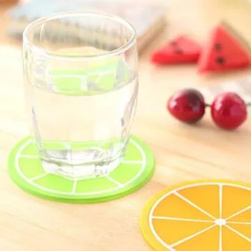 JASSINS 7 Pcs Fruit Coasters - Fun & Functional Silicone Mats