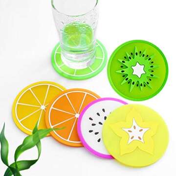 JASSINS 7 Pcs Fruit Coasters - Fun & Functional Silicone Mats