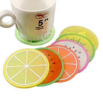JASSINS 7 Pcs Fruit Coasters - Fun & Functional Silicone Mats