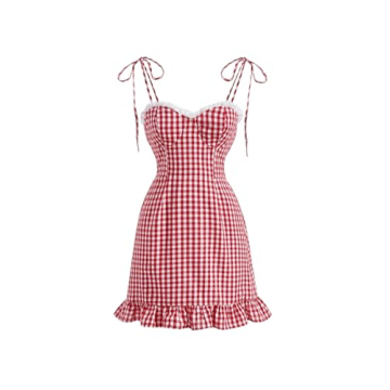Floerns Women's Gingham Print Tie Shoulder Sleeveless Ruffle Hem Cami Dress - Stylish Summer Dress i...
