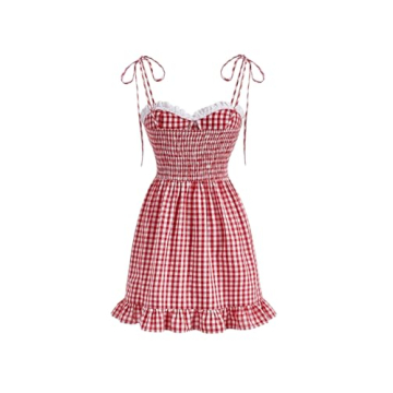 Floerns Gingham Tie Shoulder Sleeveless Dress for Women