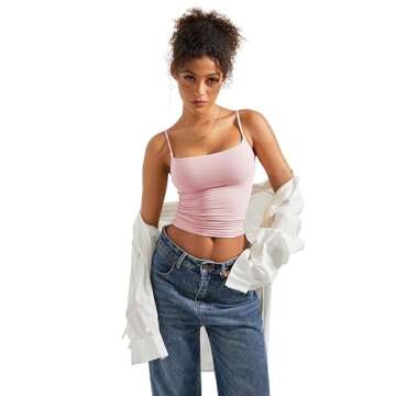 SUUKSESS Women Sexy Square Neck Tank Top Summer Y2K Going Out Tops Casual Sleeveless Basic Cami Shirts (Baby Powder, M)