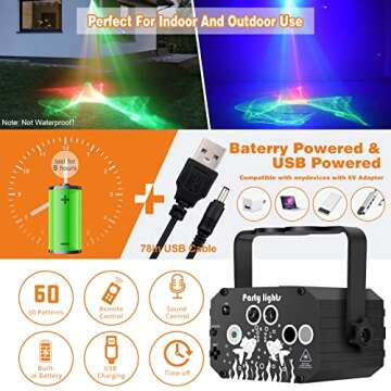 Enjoyedled DJ Disco Party Lights Battery Powered - Northern Laser Light Effect RGB Led Sound Activated Strobe Lighting with Remote Control for Indoor Birthday Halloween Karaoke Club KTV