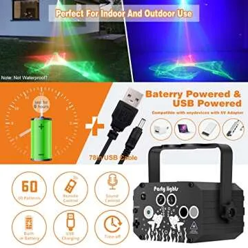 Enjoyedled DJ Disco Party Lights Battery Powered - Northern Laser Light Effect RGB Led Sound Activated Strobe Lighting with Remote Control for Indoor Birthday Halloween Karaoke Club KTV