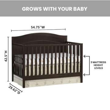 Oxford Baby North Bay 4-in-1 Convertible Crib, Espresso Brown, GreenGuard Gold Certified