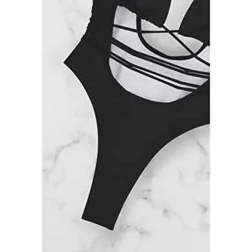 Sovoyontee 2024 Women's Sexy Cheeky One Piece Swimsuits High Cut Thong Bikini Bathing Suit Monokini Black XL