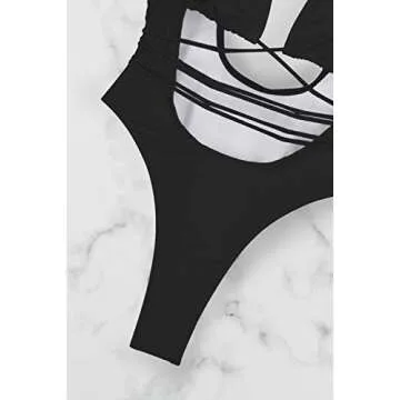 Sovoyontee 2024 Women's Sexy Cheeky One Piece Swimsuits High Cut Thong Bikini Bathing Suit Monokini Black XL