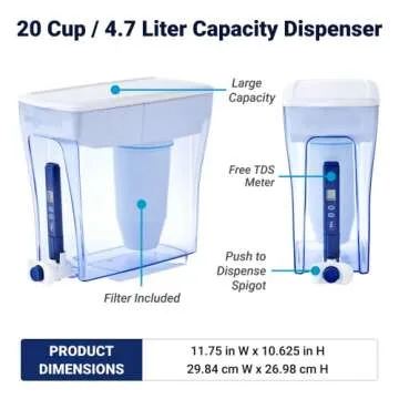 ZeroWater 20-Cup Ready-Pour 5-Stage Water Filter Pitcher Dispenser with 5-Stage 0 TDS Zero Water Filter – IAPMO Certified to Reduce Metals, Chlorine, Lead, Chromium, and Forever Chemicals PFOA/PFOS