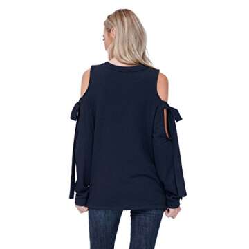 Pleione Open Shoulder Tie Sleeve Crewneck Sweatshirt Navy XS