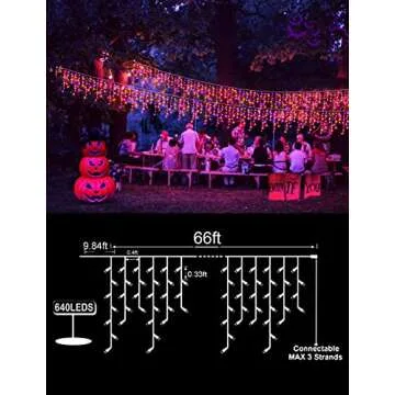 XURISEN 66ft Christmas Lights Decorations Outdoor, 640 LED 8 Modes Curtain Fairy Lights with 120 Drops,Plug in Waterproof Timer Memory Function for Christmas Holiday Wedding Party Decor(P+O)
