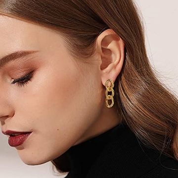 18K Gold Plated Chain Link Drop Dangle Earrings Women