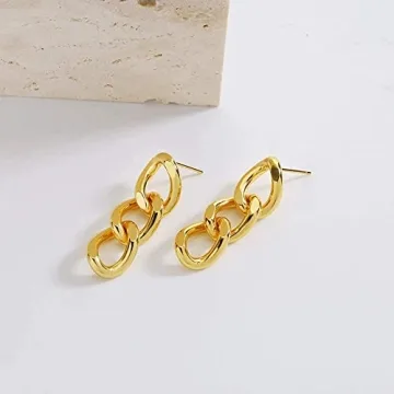 18K Gold Plated Chain Link Drop Dangle Earrings Women