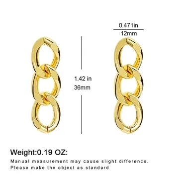 18K Gold Plated Chain Link Drop Dangle Earrings Women