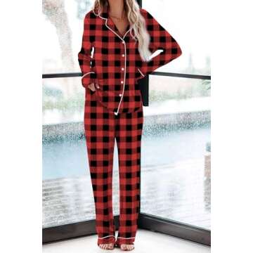 Aamikast Women's Soft Button-Up Pajama Sets - Christmas Comfort