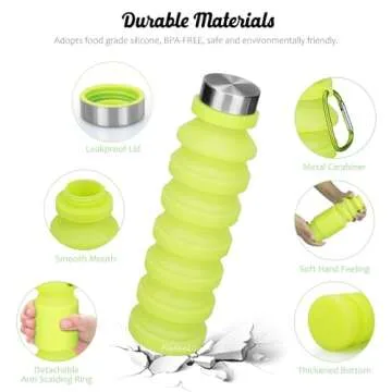 Nefeeko Collapsible Water Bottle, 18floz Reuseable BPA Free Silicone Foldable Water Bottles for Travel Gym Camping Hiking, Portable Leak Proof Sports Water Bottle with Carabiner